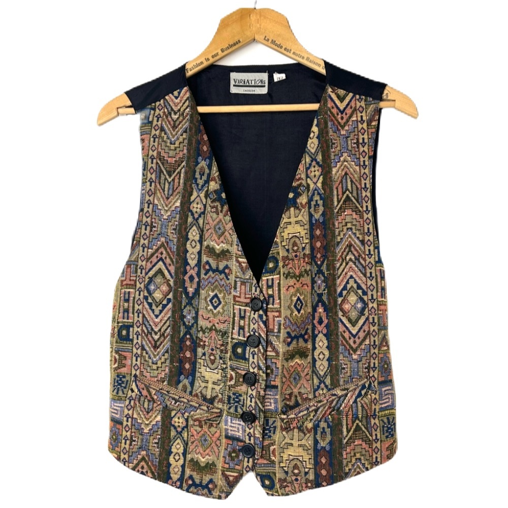 Variations Vintage Tapestry Button Front Vest Women’s L Multicolor 80s Y2K